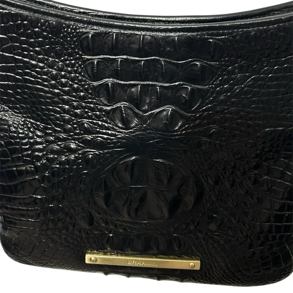 Brahmin Black Croc Embossed Leather Crossbody Bag Adjustable Strap Classic - Picture 4 of 5